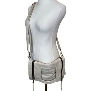 Co-Lab Cream Leather Foldover‎ Convertible Crossbody Shoulder Bag Zipper Accents